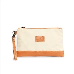 ABLE canvas and leather wristlet